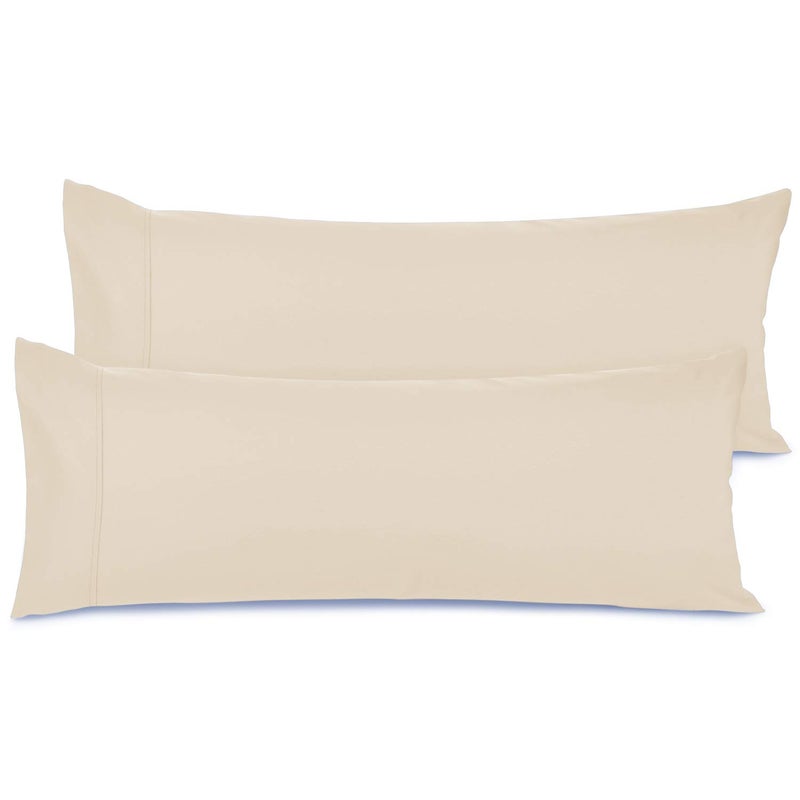 Nestl Body Pillow Cover Soft Pillowcase Lightweight Beige Microfiber 20x54 Inches Envelope Closure, Set of 2 - Image 1